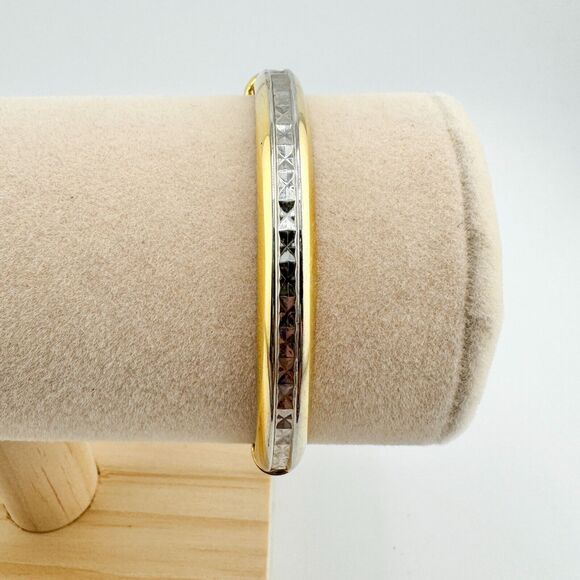 Vintage Gold & Silver Tone Clamp Bracelet Mixed Metals Minimalist Modernist - Picture 6 of 8